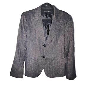 LAFAYETTE 148 Classic 2 Button Charcoal Herringbone Blazer Flap Pockets Wm Sz 16